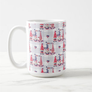 CUTE PATRIOTIC RED WHITE BLUE GNOMES COFFEE MUG