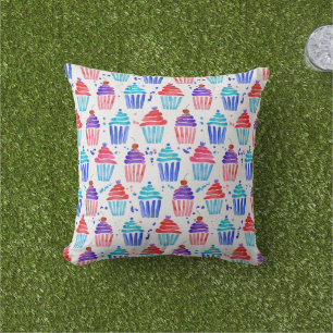 Cute patriotic red white & blue watercolor cupcake cushion
