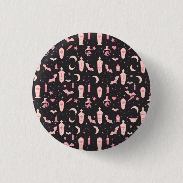 Cute pattern black and pink vampire witchcraft 3 cm round badge (Front)