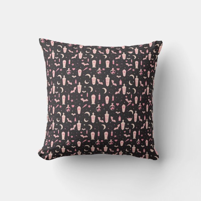 Cute pattern black and pink vampire witchcraft cushion (Front)