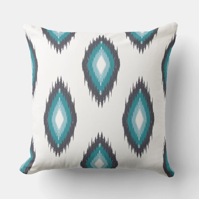 Cute pattern blue and white Ikat Seamless Teal Cushion (Front)