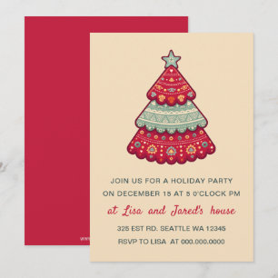 Cute Pattern Christmas Tree Holiday Party Invitation