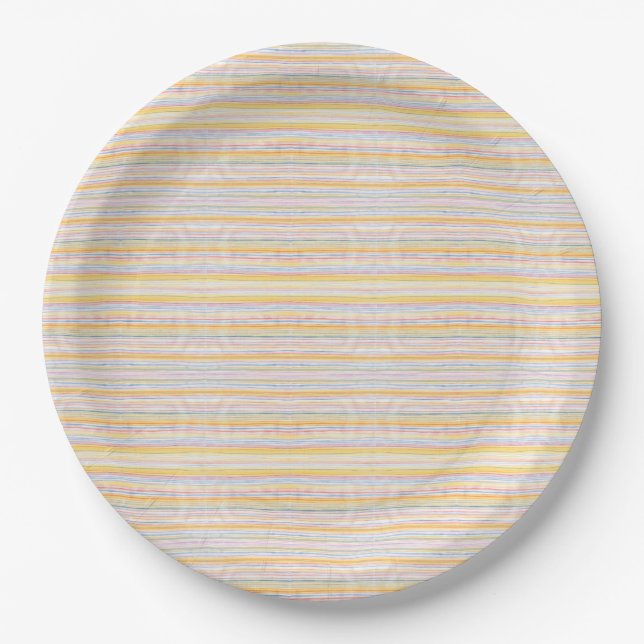 Cute Pattern Colourful Stripes Blue Orange Paper Plate (Front)