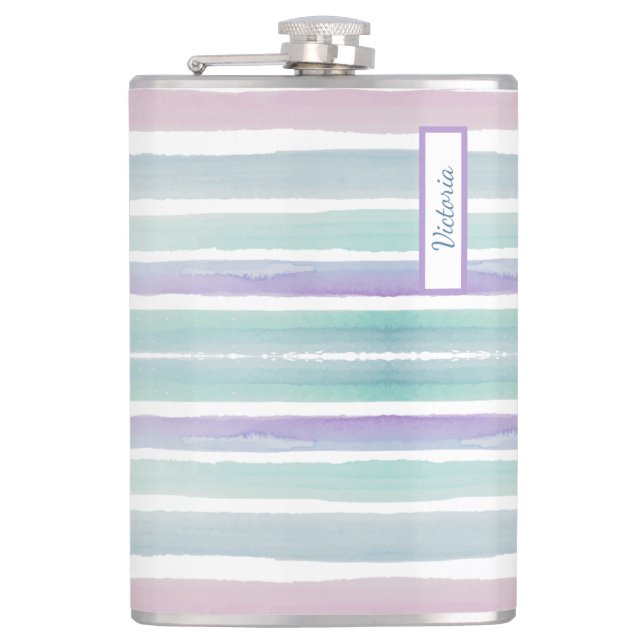 Cute Pattern Colourful Stripes Pink Blue Hip Flask (Front)