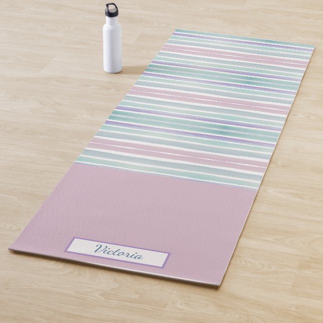 Cute Pattern Colourful Stripes Pink Blue Monogram Yoga Mat (In Situ)