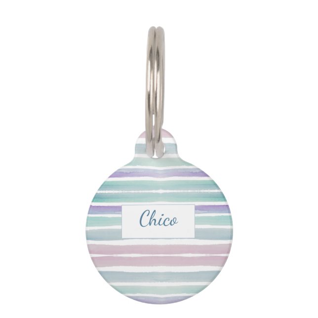 Cute Pattern Colourful Stripes Pink Blue Pet Tag (Front)
