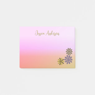 Cute Pattern Flowers Pink Background Floral Post-it Notes