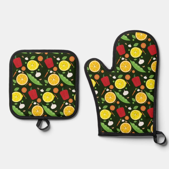 Cute Pattern Fruit Vegetable Food Oven Mitt & Pot Holder Set (Front)