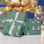 Cute pattern green background Christmas trees pink Wrapping Paper<br><div class="desc">Cute pattern green background Christmas trees pink wrapping paper.</div>