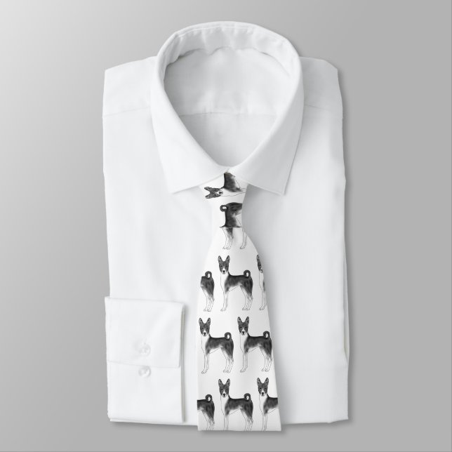 Cute Pattern Of A Basenji Dog In Black And White Tie (Tied)