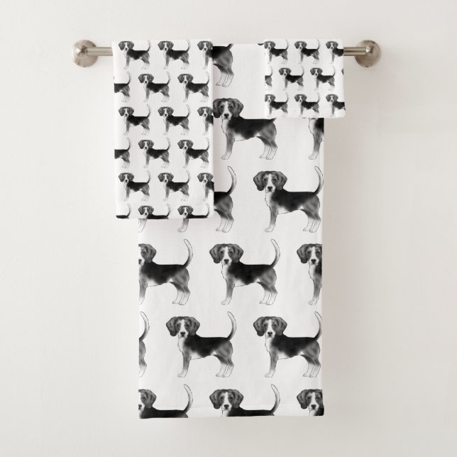 Cute Pattern Of A Beagle Dog In Black And White Bath Towel Set (Insitu)