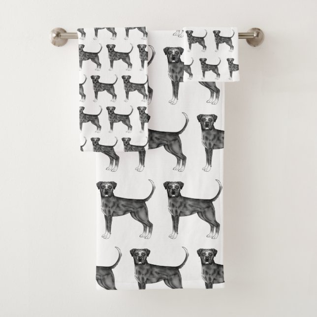 Cute Pattern Of A Boxer Dog In Black And White Bath Towel Set (Insitu)