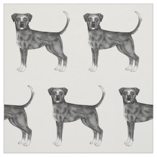 Cute Pattern Of A Boxer Dog In Black And White Fabric