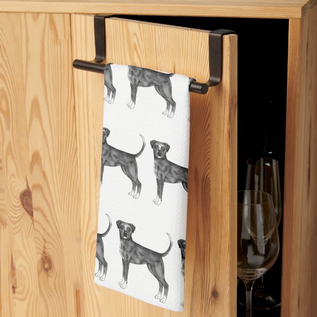 Cute Pattern Of A Boxer Dog In Black And White Tea Towel (Thirds Fold)