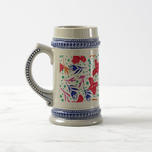 Cute pattern of birds and flowers beer stein (Left)