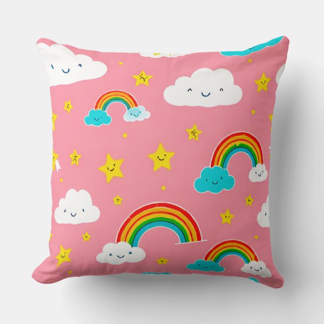 Cute Pattern of Clouds with Rainbows Cushion (Front)