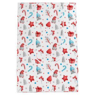 Cute Pattern of Gnomes, Stars, Candy Canes, Trees  Medium Gift Bag