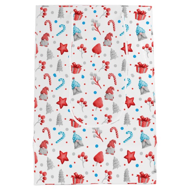 Cute Pattern of Gnomes, Stars, Candy Canes, Trees  Medium Gift Bag (Back)