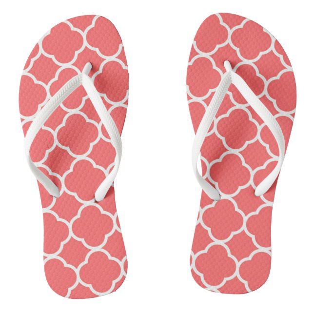 Cute Pattern Stylish Girly Summer Fun Coral White Jandals (Footbed)