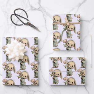 Cute Pattern with a Bunny Holding a Tulip Wrapping Paper Sheet