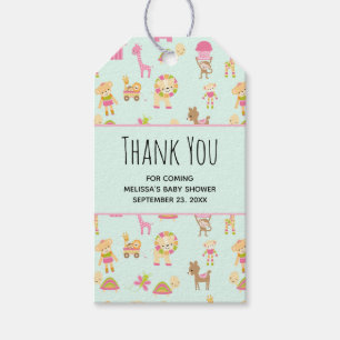 Cute Pattern with Happy Animals & Toys Baby Shower Gift Tags