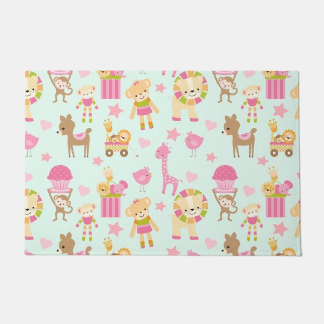  Cute Pattern with Happy Animals & Toys Doormat (Front)
