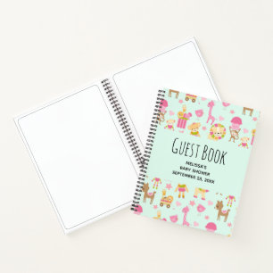 Cute Pattern with Happy Animals & Toys Guest Book