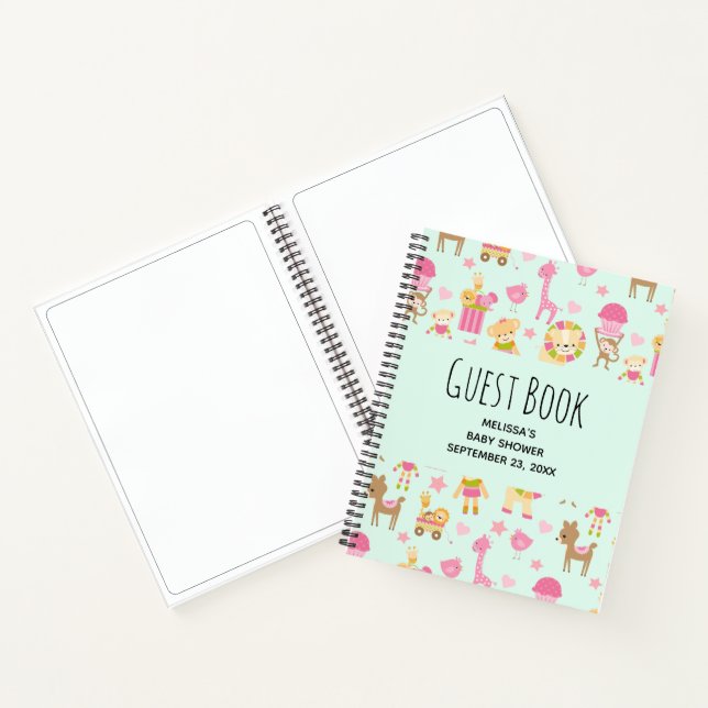 Cute Pattern with Happy Animals & Toys Guest Book (Inside)