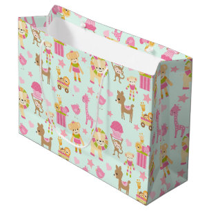 Cute Pattern with Happy Animals & Toys Large Gift Bag