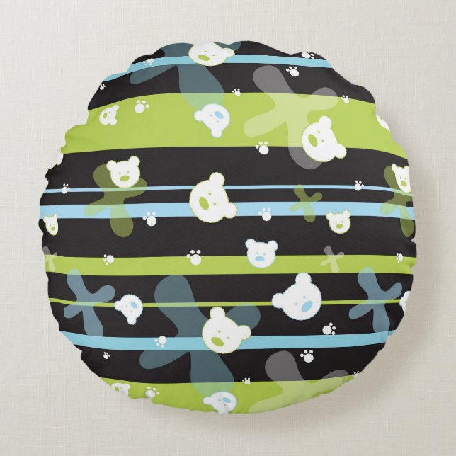 Cute pattern with little bears round cushion (Front)