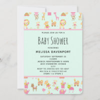 Cute Pattern with Nursery Animals Baby Shower