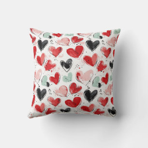 cute pattern with painted hearts watercolor  cushion