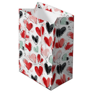 cute pattern with painted hearts watercolor medium gift bag
