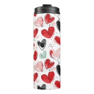 cute pattern with painted hearts watercolor thermal tumbler