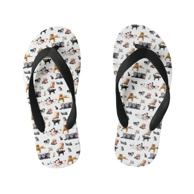 Cute pattern with photographs of Cats and kittens Kid's Jandals (Footbed)