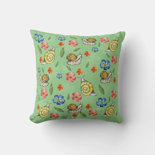 Cute pattern with snails and wildflowers cushion (Front)