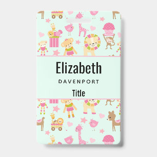 Cute Pattern with Whimsical Animals & Toys ID Badge