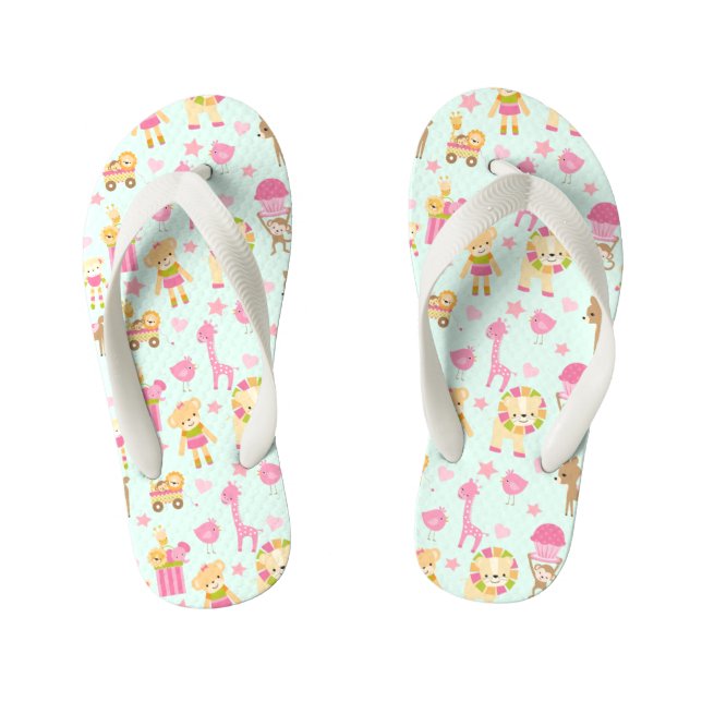 Cute Pattern with Whimsical Animals & Toys Kid's Jandals (Footbed)
