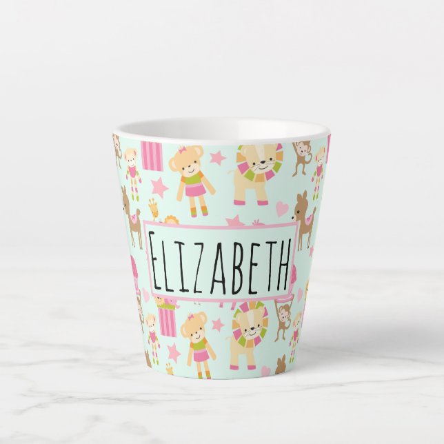 Cute Pattern with Whimsical Animals & Toys Latte Mug (Front)