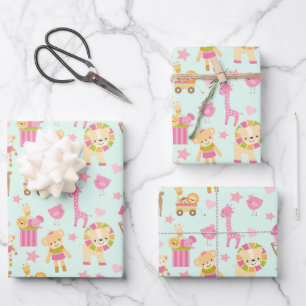 Cute Pattern with Whimsical Animals & Toys Wrapping Paper Sheet