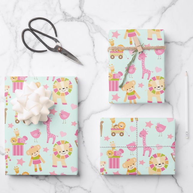 Cute Pattern with Whimsical Animals & Toys Wrapping Paper Sheet (Front)