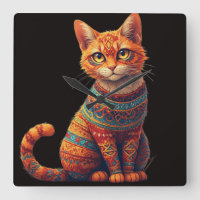 Cute Patterned Cat Illustration Folk Art Style