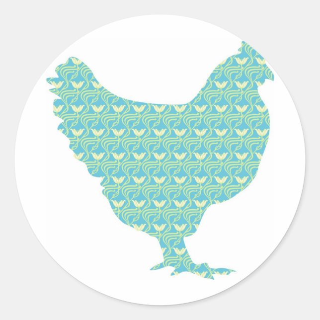 Cute patterned chicken classic round sticker (Front)