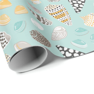 Cute patterned Seashells on mint Wrapping Paper