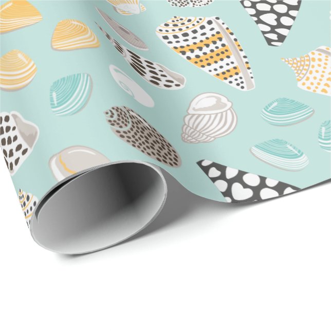 Cute patterned Seashells on mint Wrapping Paper (Roll Corner)