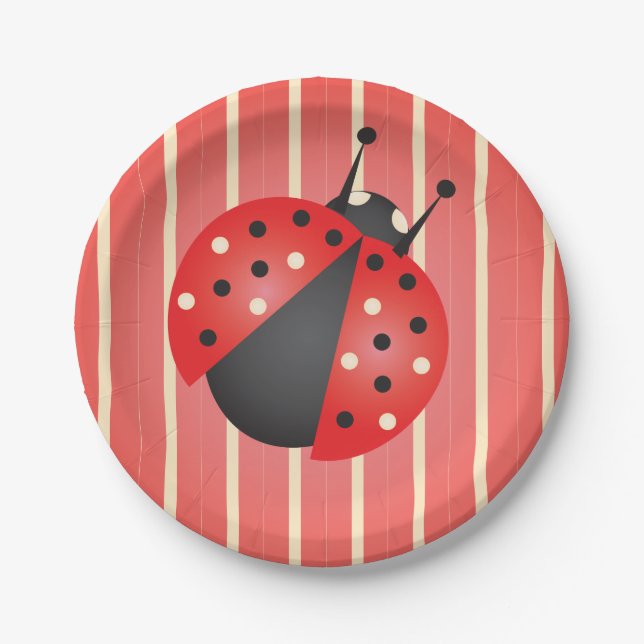 Cute Patterns with Ladybugs Baby Shower Paper Plate (Front)