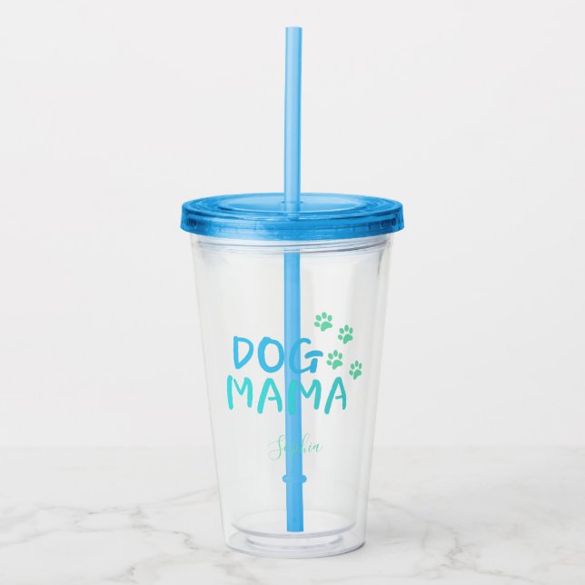 Cute Paw and Dog MAMA Typography  Acrylic Tumbler (Front)