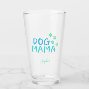 Cute Paw and Dog MAMA Typography  Glass