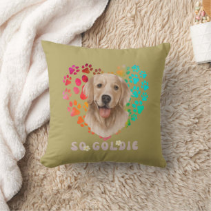 Cute paw Heart golden Dog Breed Proud Animal Lover Cushion
