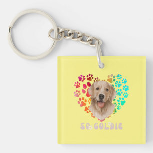 Cute paw Heart golden Dog Puppy Pet Animal party Key Ring
